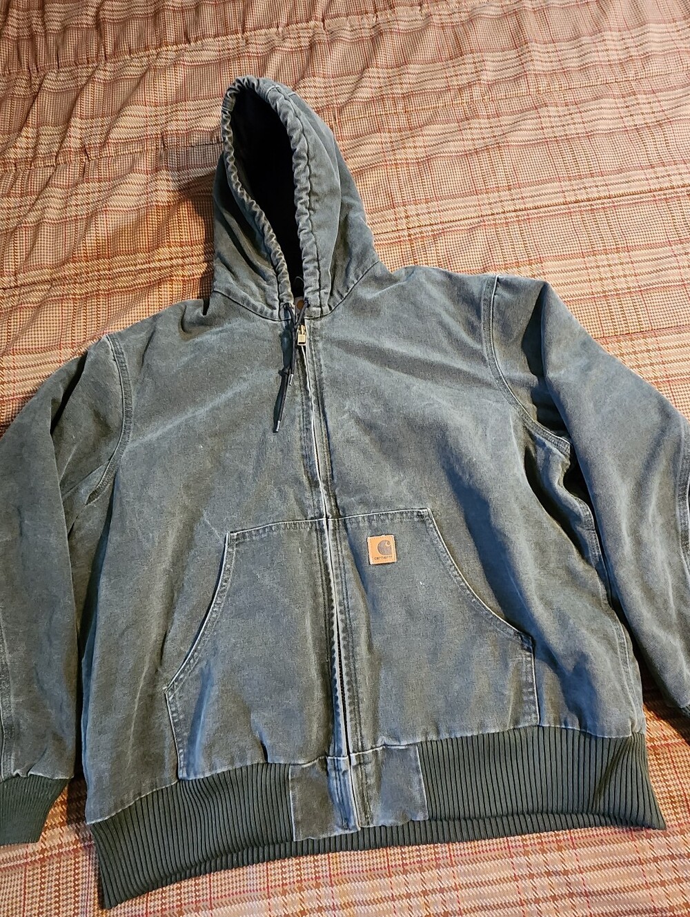 VTG Carhartt Men's Green Full Zip Hooded J130 MOS Canvas Jacket Size XL Regular